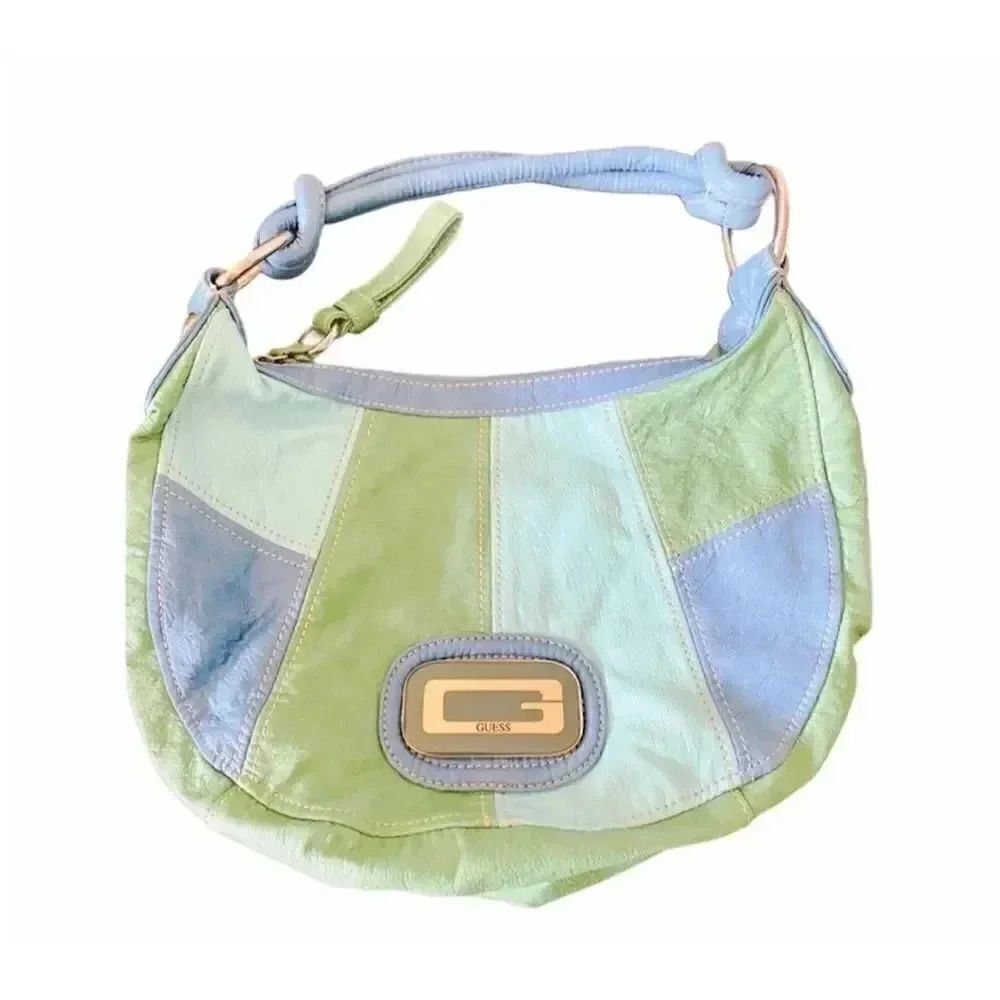 Guess Patchwork Pastel Green and Light Blue Colorblock y2k Hobo Shoulder Purse
